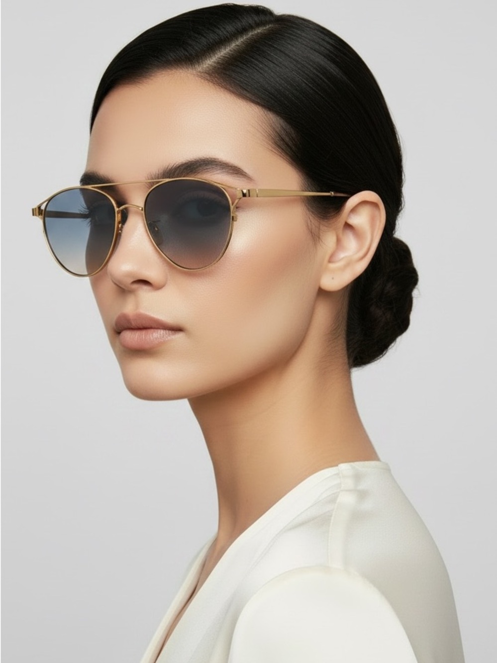 Linda Farrow Omar Gold Aviator Sunglasses LFL804 C7 Titanium NWT Full Set